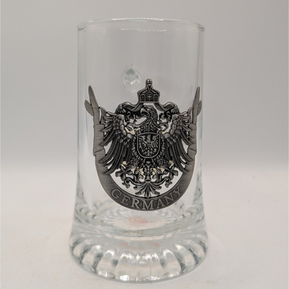 Vintage Bockling German Beer Stein Pewter Eagle Crest Heavy Glass Sixteen Ounce